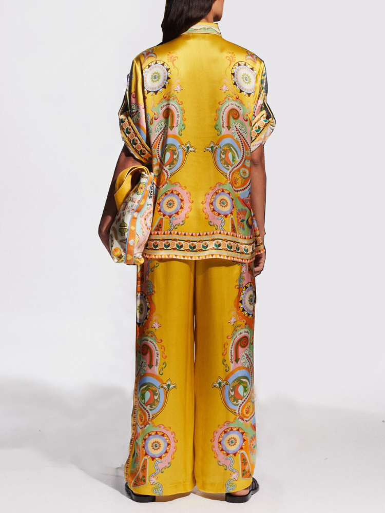 Lina | Women’s Satin Shirt | Oversized Cashew Floral Print