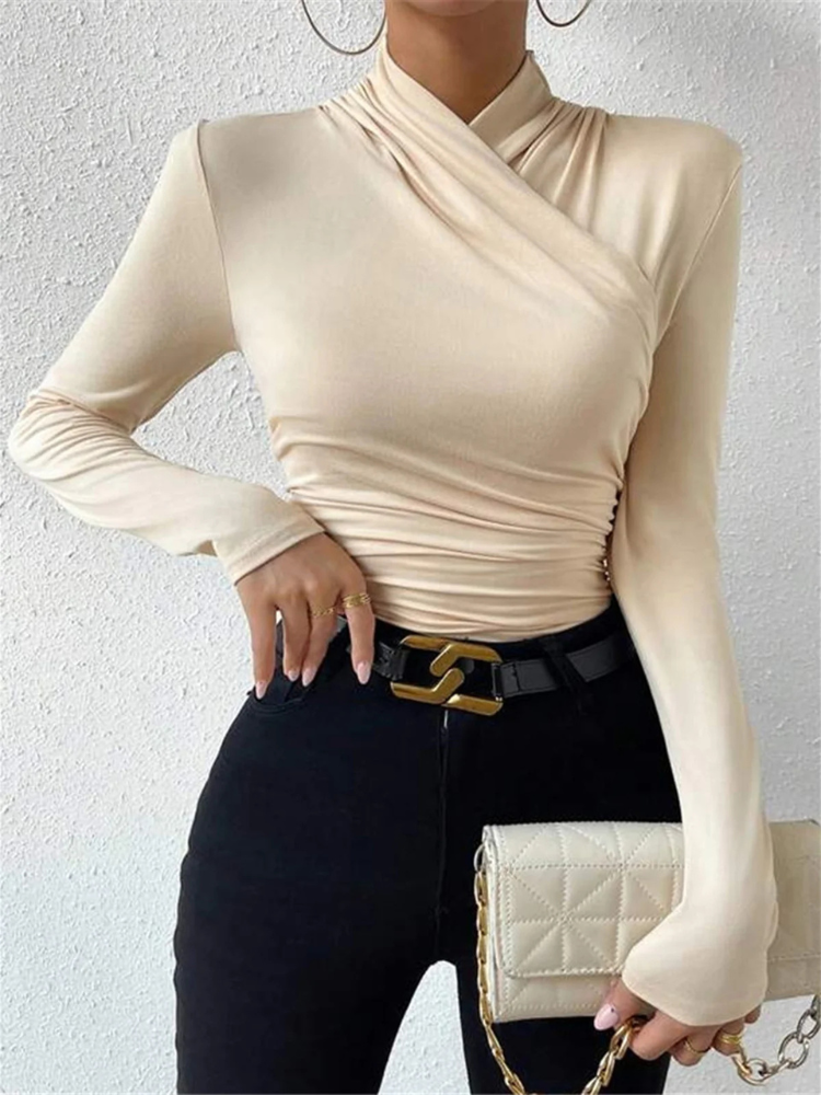 Liora | Women’s T-Shirt | Cross-Over Pleated Cinched