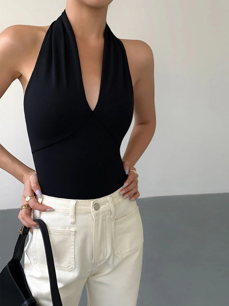 Liora | Women’s Tank Top | V-Neck Halter Open Back