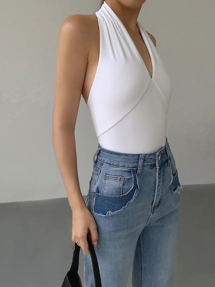Liora | Women’s Tank Top | V-Neck Halter Open Back