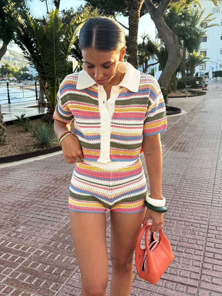 Luniva | Women’s Set | Striped Polo & Shorts