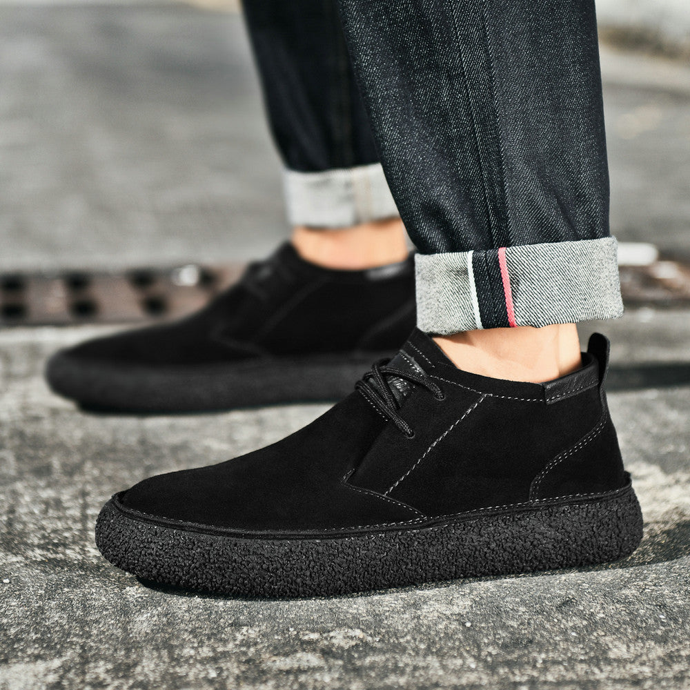 Men’s Lace-Up Mid-Top Loafers – Textured Sole Design