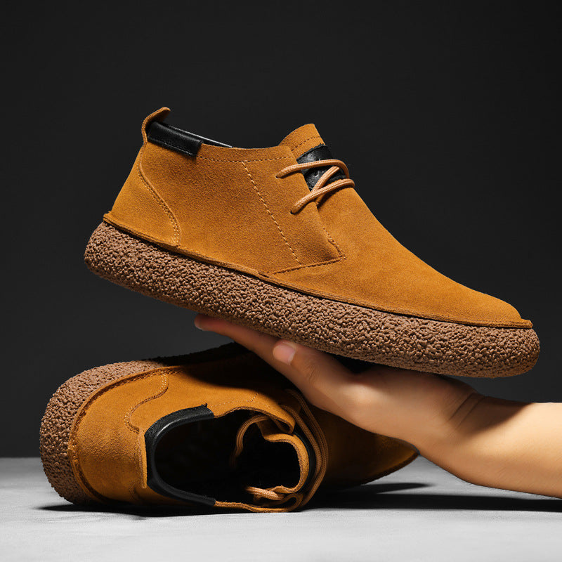 Men’s Lace-Up Mid-Top Loafers – Textured Sole Design