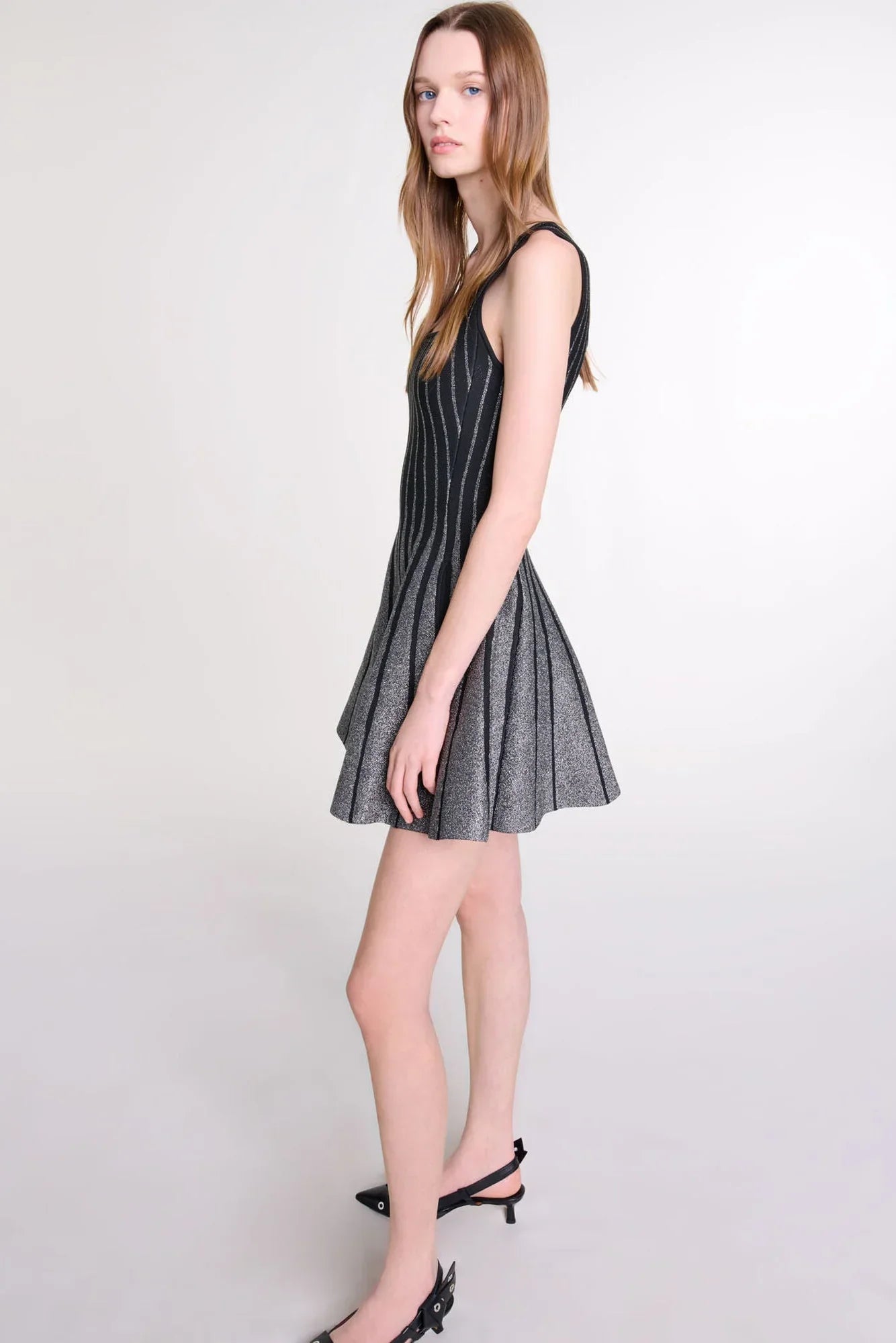 Black Pleated Mini Dress | Metallic Finish | Chic & Flirty