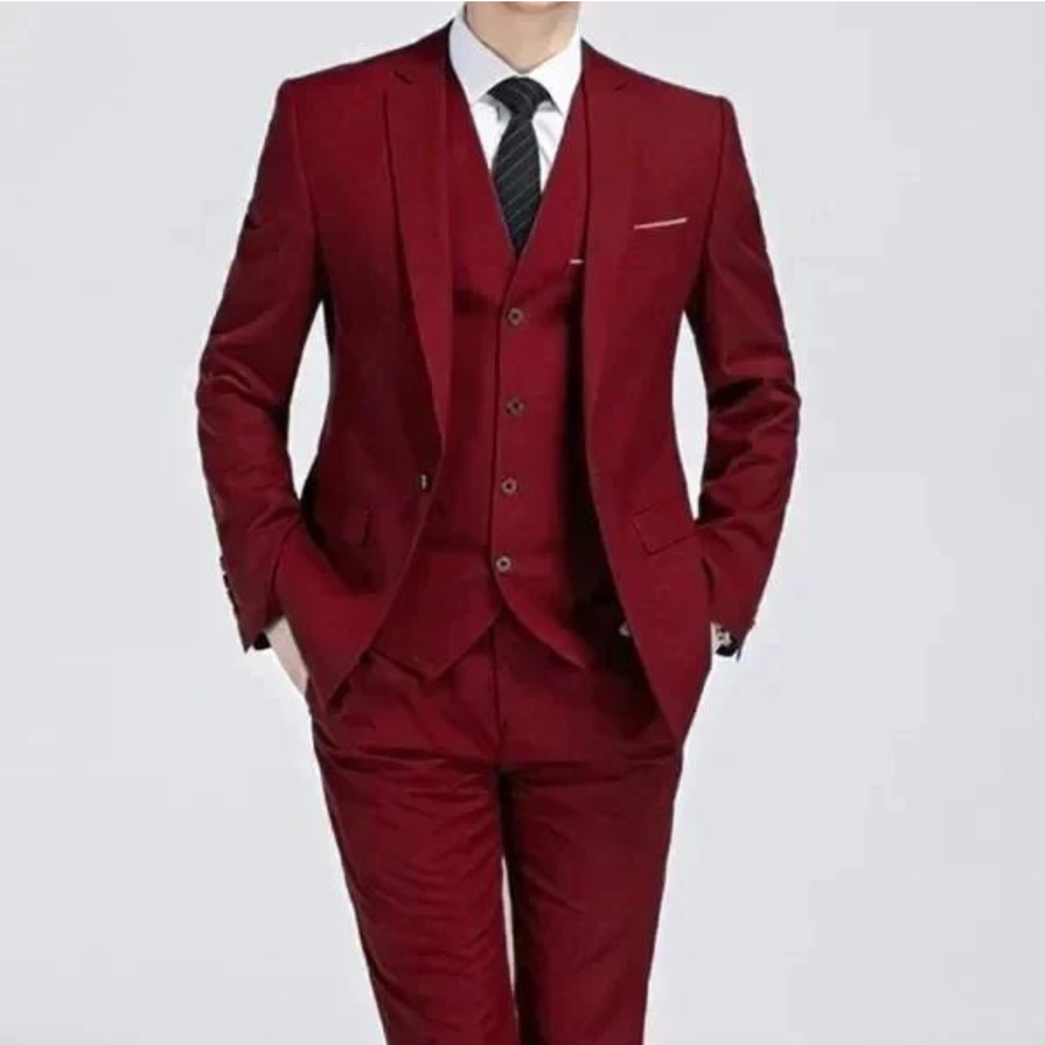 Men’s Three-Piece Suit — Single Button Closure