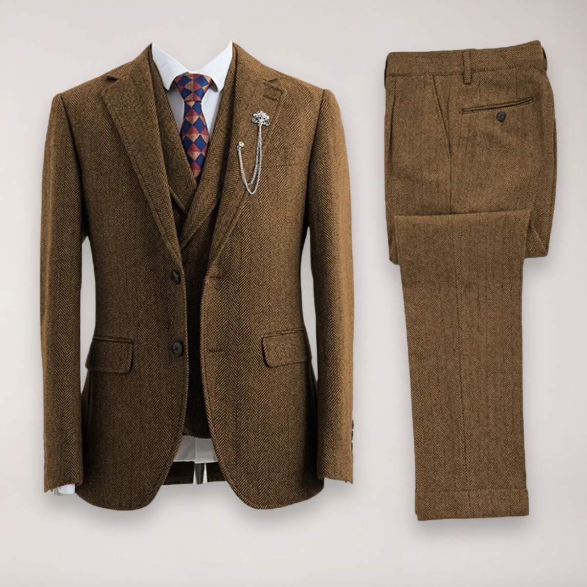 Men's 3-Piece Herringbone Tweed Suit – Jacket, Waistcoat and Trousers