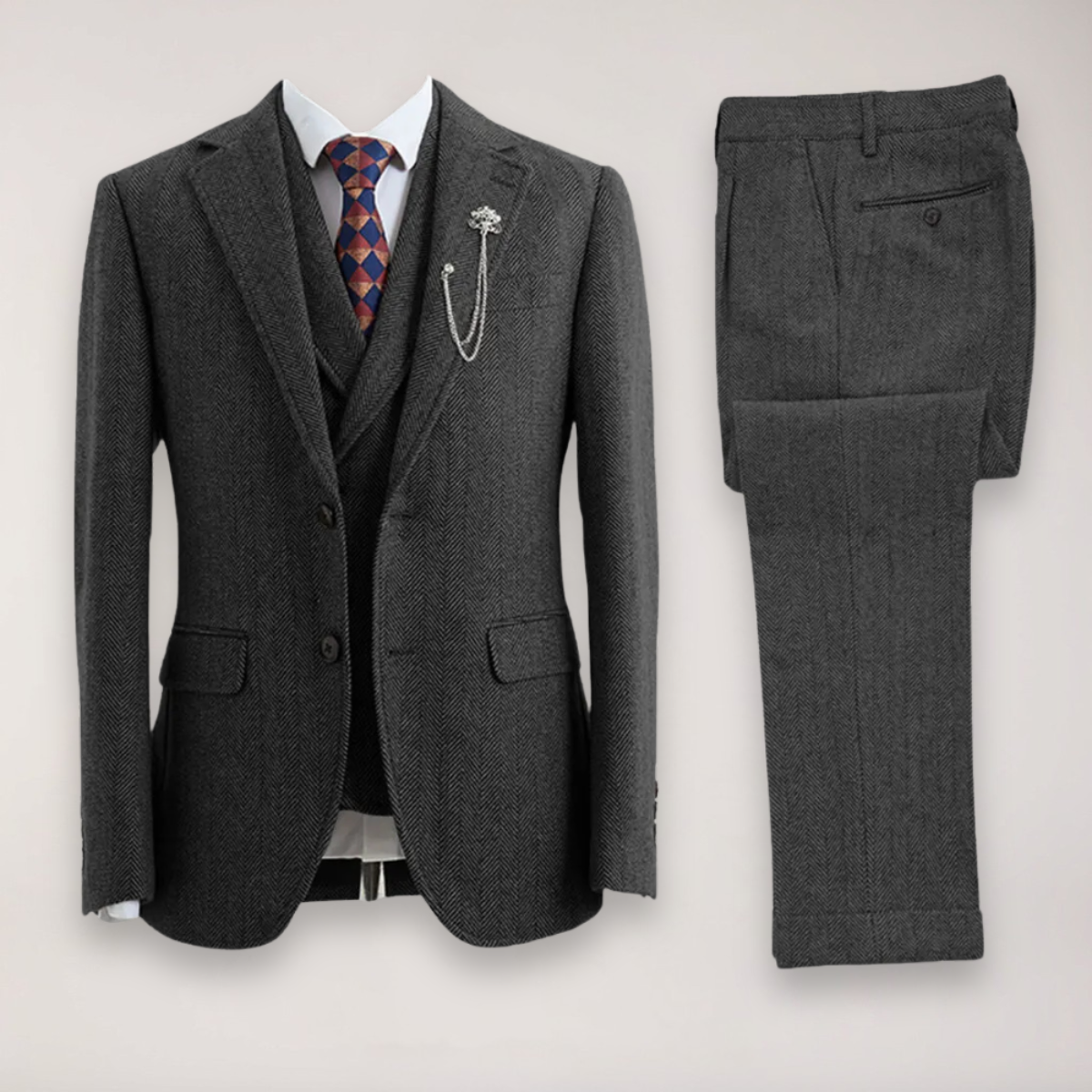Men's 3-Piece Herringbone Tweed Suit – Jacket, Waistcoat and Trousers