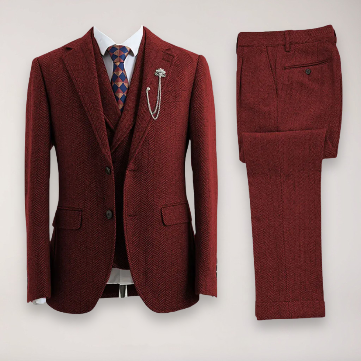 Men's 3-Piece Herringbone Tweed Suit – Jacket, Waistcoat and Trousers