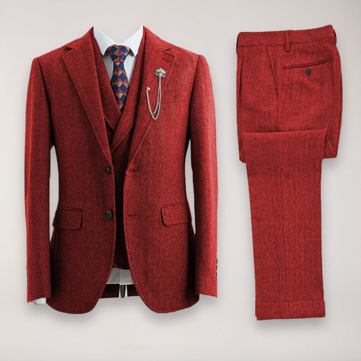 Men's 3-Piece Herringbone Tweed Suit – Jacket, Waistcoat and Trousers