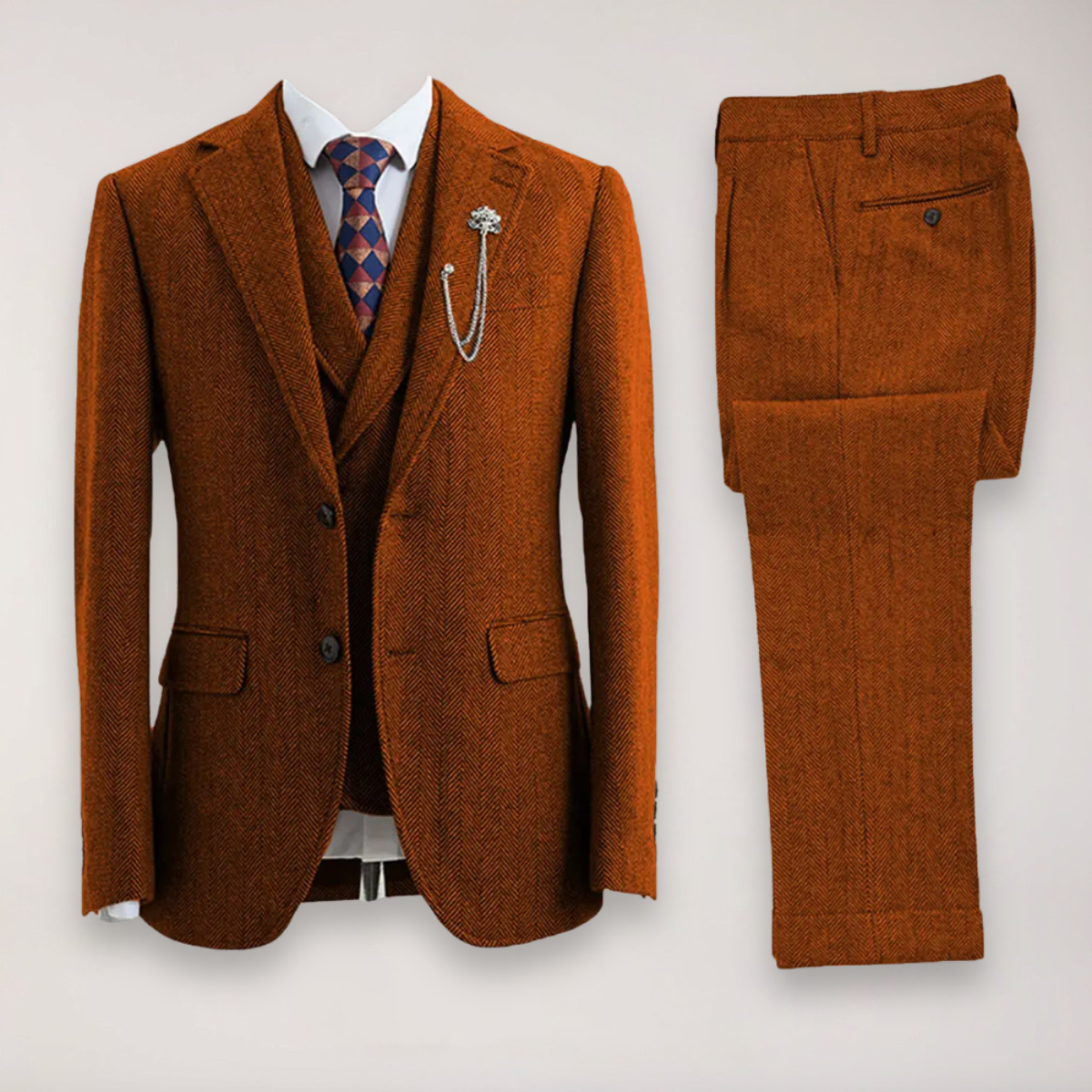 Men's 3-Piece Herringbone Tweed Suit – Jacket, Waistcoat and Trousers