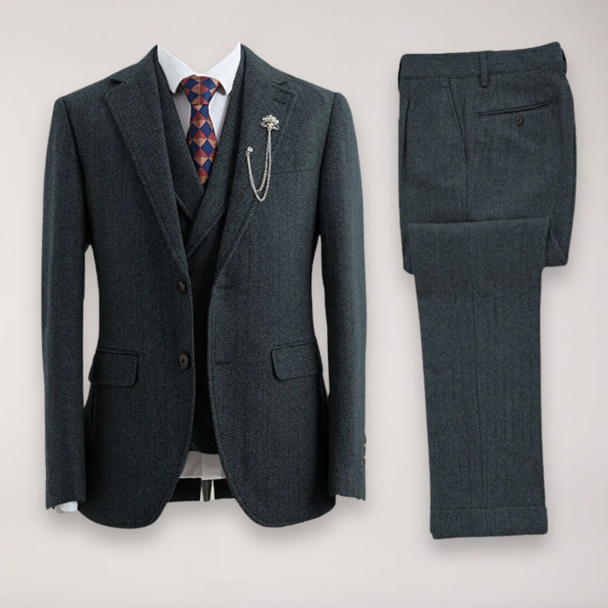 Men's 3-Piece Herringbone Tweed Suit – Jacket, Waistcoat and Trousers