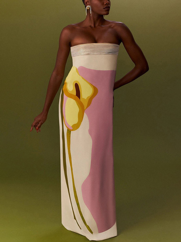 Nova | Women’s Strapless Maxi Dress | Printed Chest-Wrap Style