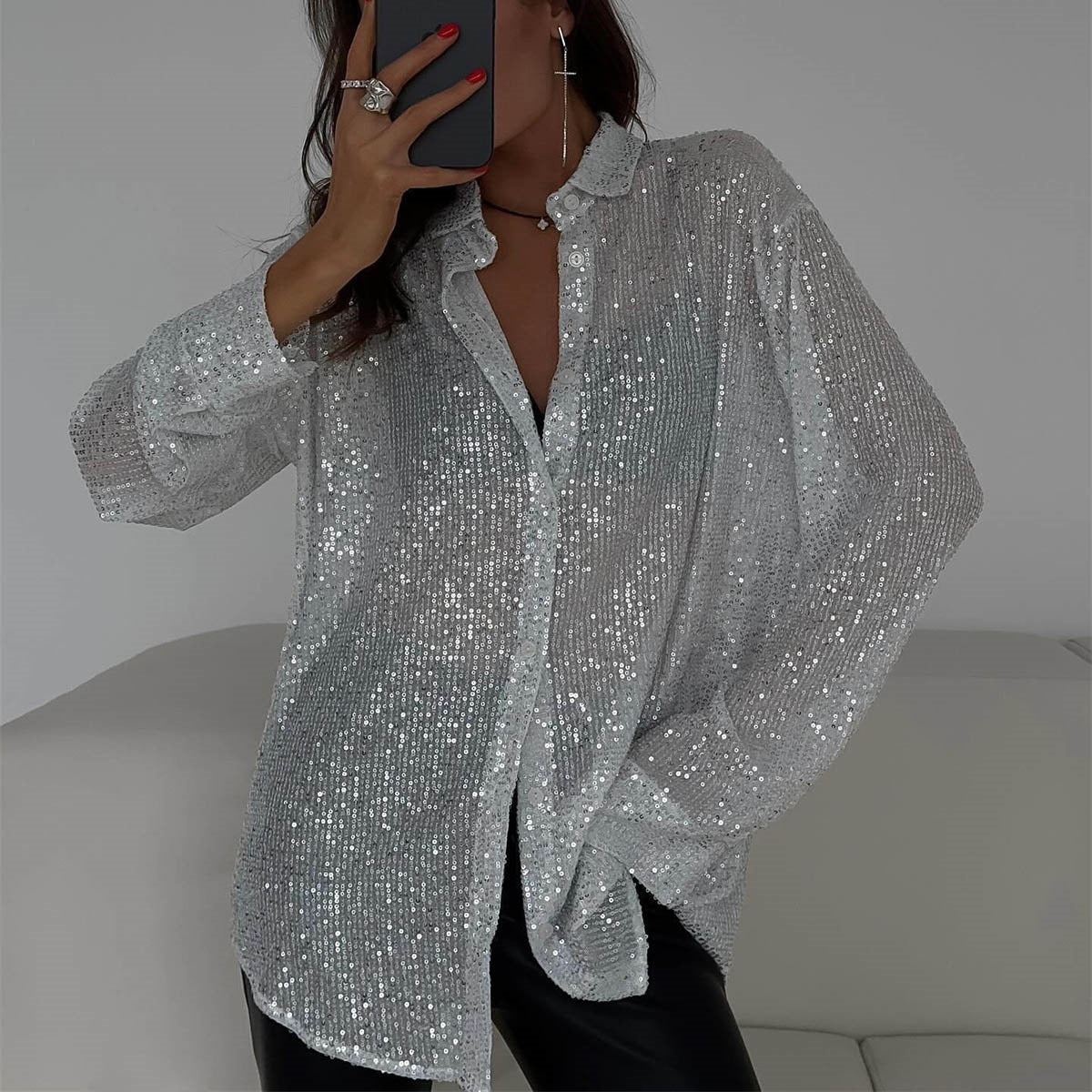 Elowenn - Sparkle Oversized Womens Blouse