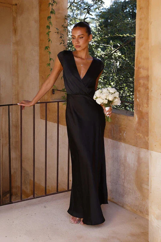 Elegant Satin Maxi Dress | Black | Timeless & Sophisticated