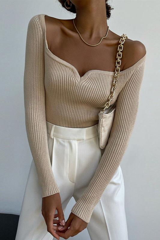 Off-Shoulder Knit Top | Wrap Design | Elegant & Stretchy