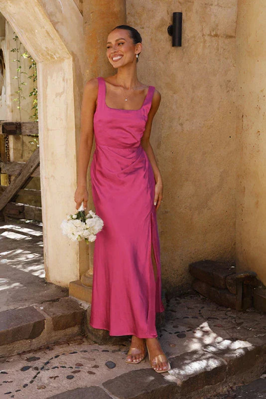 Satin Maxi Dress | Pink & Blue | Elegant & Sophisticated