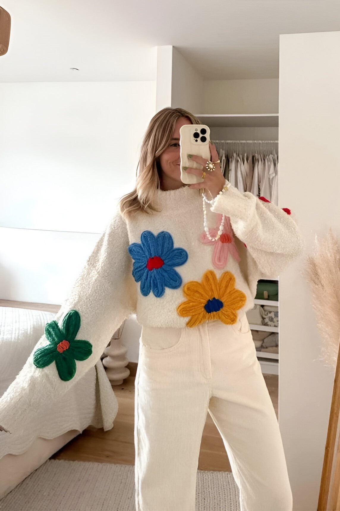 Oversized Floral Knit Sweater | Colorful & Cozy | Playful Statement Piece