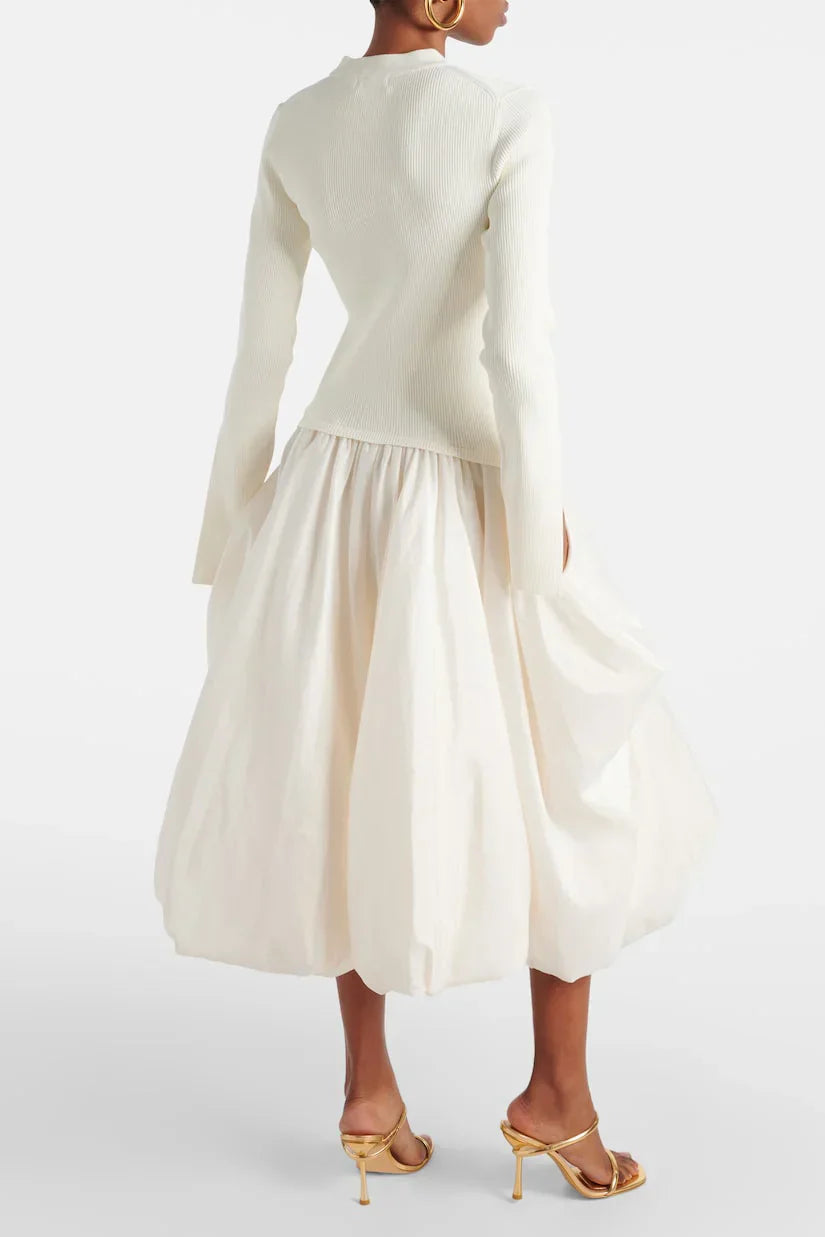 Ivory Midi Dress | Knit & Satin | Elegant & Timeless