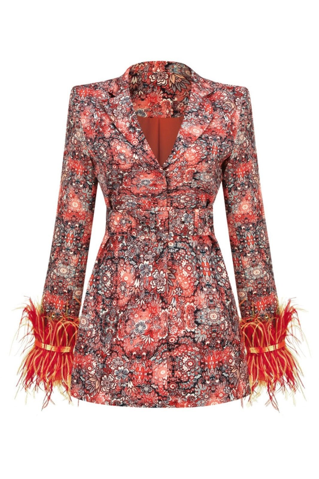 Printed Blazer Mini Dress | Feather Cuffs | Bold & Chic