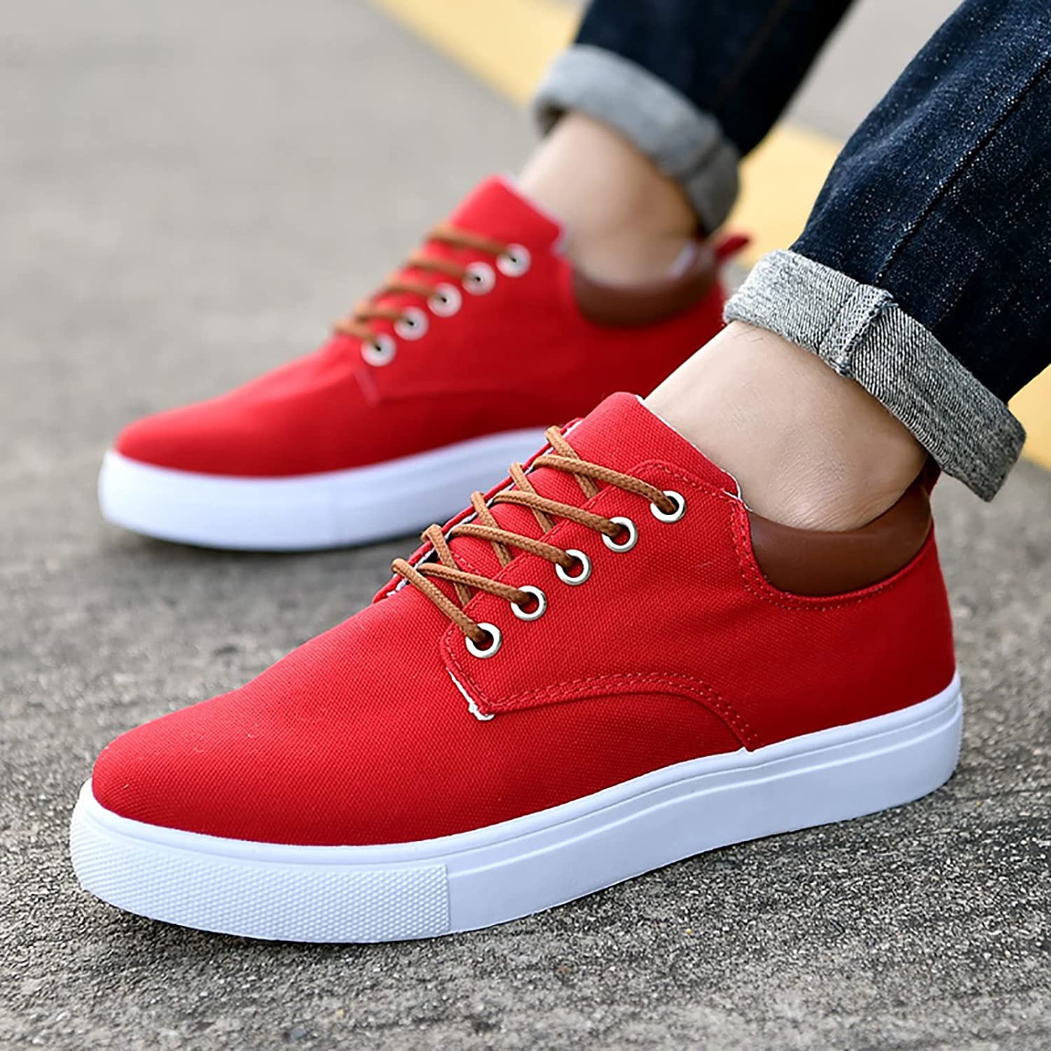 Men’s Casual Shoes - Lace-Up Design with Contrast Sole