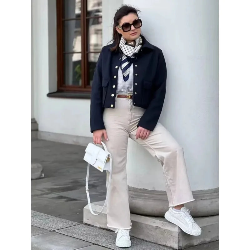 Celandria – Women’s Winter Cropped Button Jacket