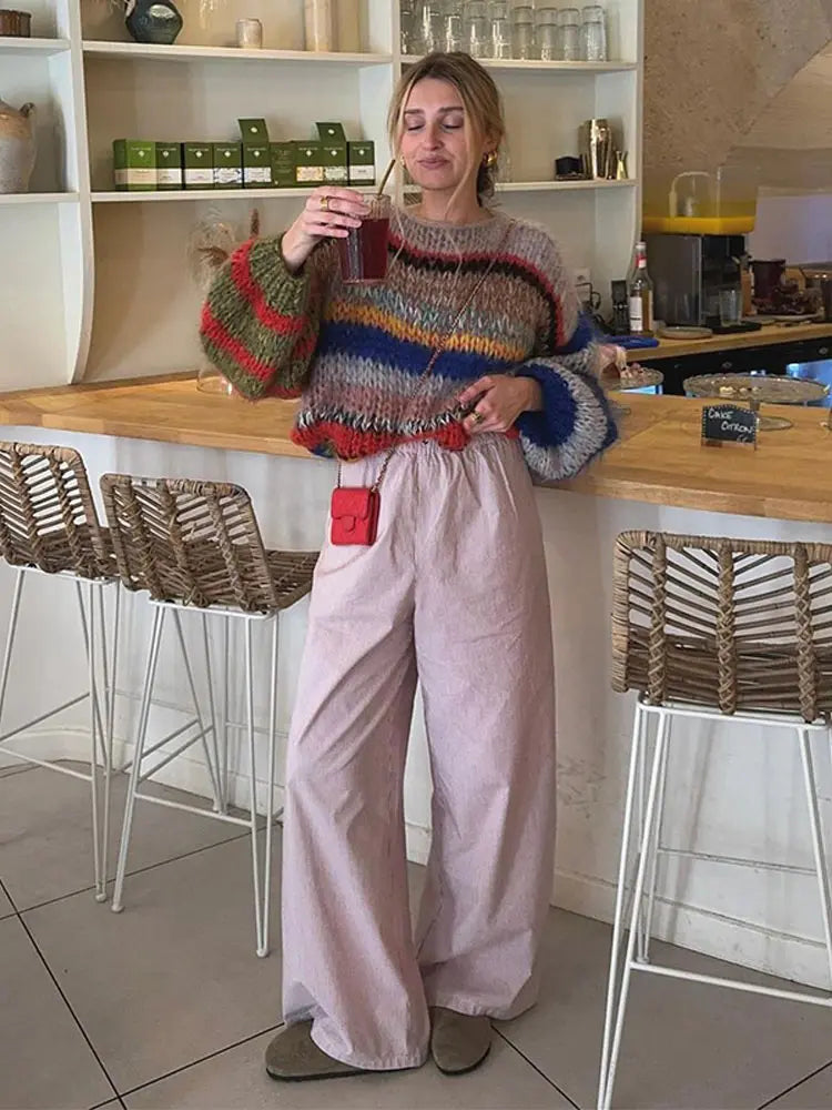 Maricel – Suéter atrevido multicolor de mohair para mujer