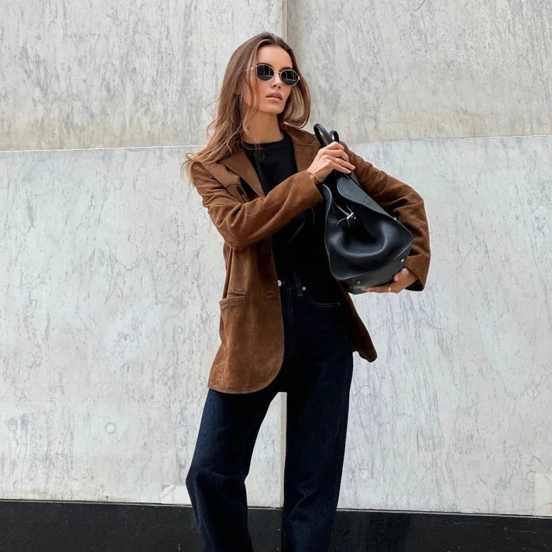 Women's Jacket with Brown Collar | Structured Cut