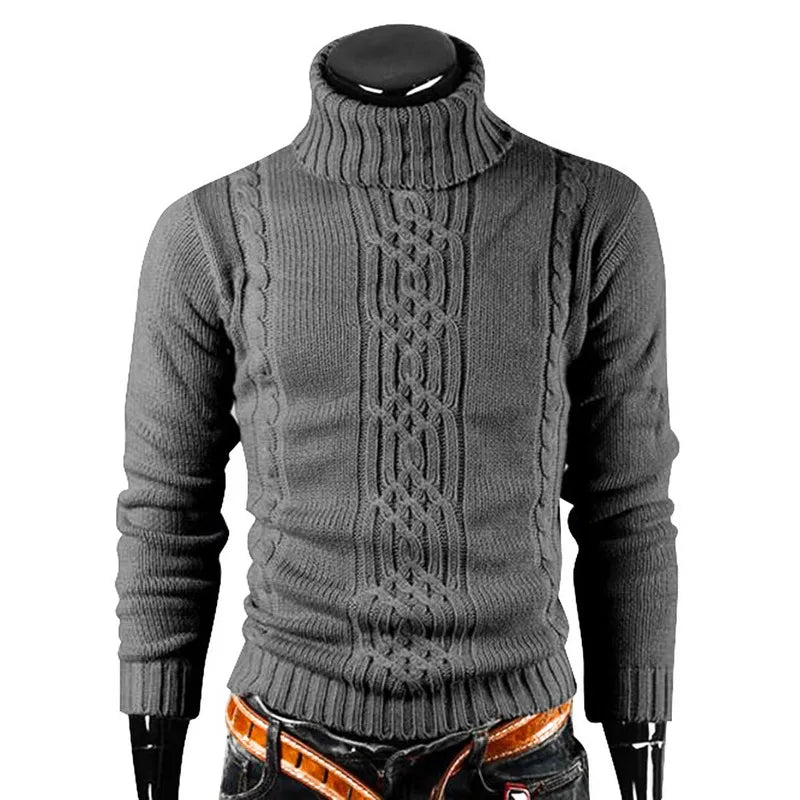 Corvan – Men’s High Neck Cable Knit Sweater