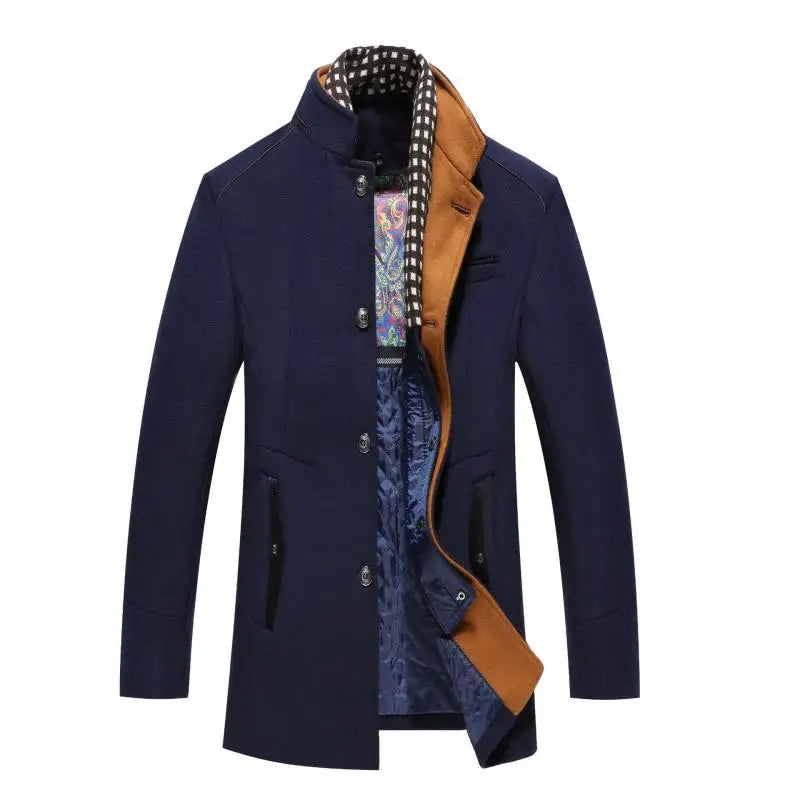 Alestan – Men’s Wool Winter Trench Coat with Detachable Scarf