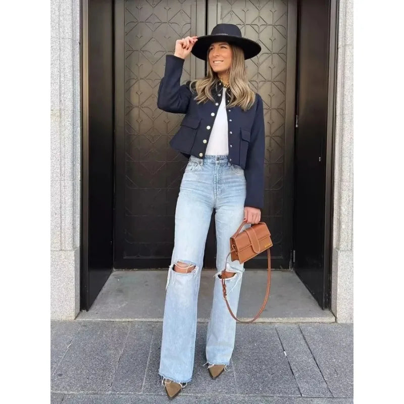 Celandria – Women’s Winter Cropped Button Jacket