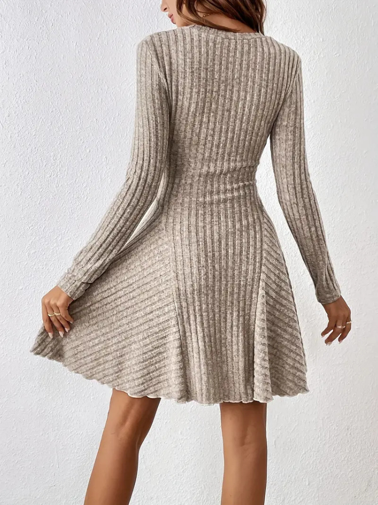 Sarena | Women’s A-Line Dress | Ribbed Long-Sleeve