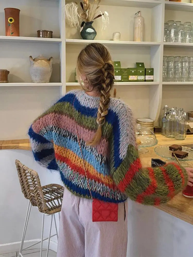 Maricel – Suéter atrevido multicolor de mohair para mujer