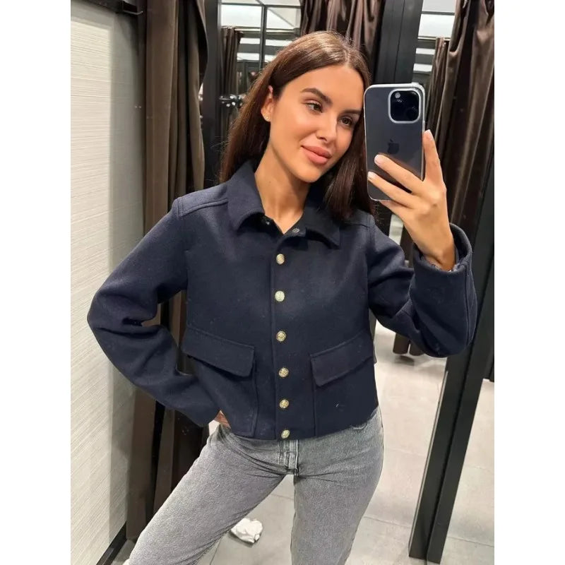 Celandria – Women’s Winter Cropped Button Jacket