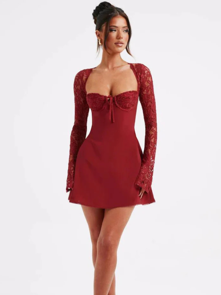 Serena | Women’s Mini Dress | Lace-Sleeved & Elegant