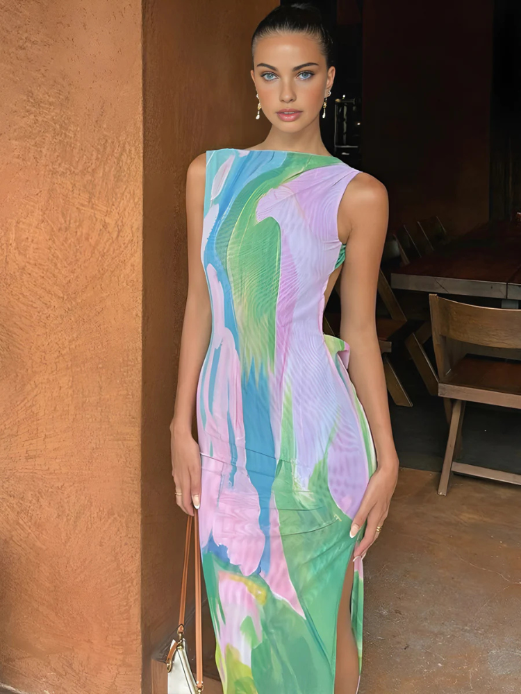 Solana | Women’s Long Dress | Printed Sleeveless Flowy