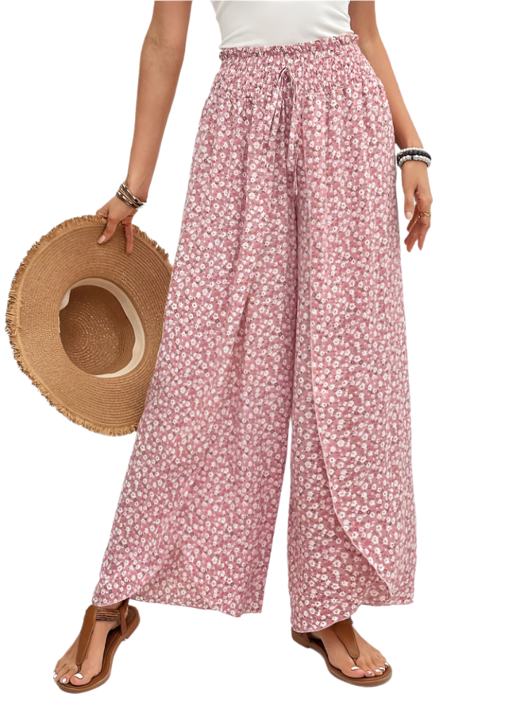 Solea | Women’s Pants | Graphic Print Smocked Waist Wide Leg
