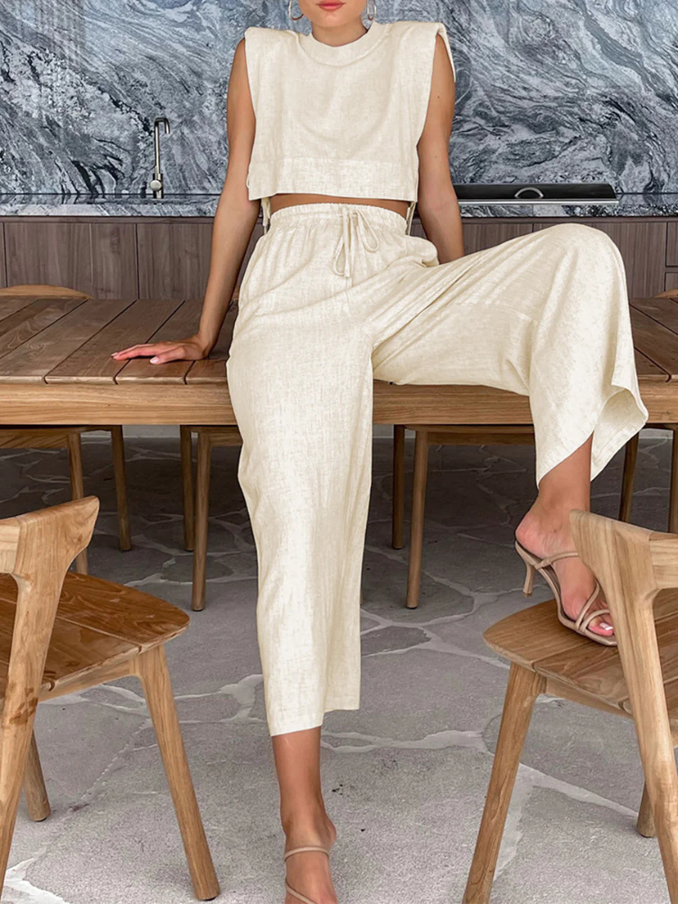 Solene | Women’s Two-Piece Set | Utility Linen Wide Leg