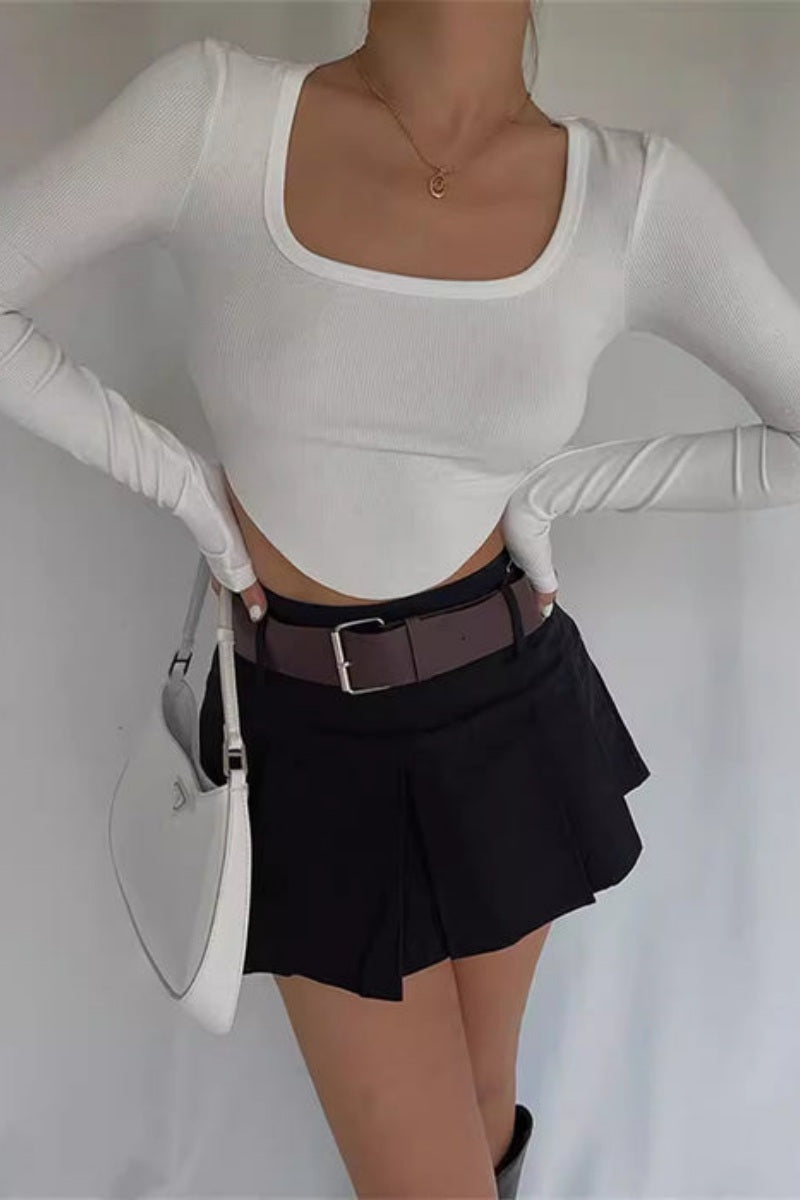 Square Neck Crop Top | Long Sleeve | Stretchy & Stylish