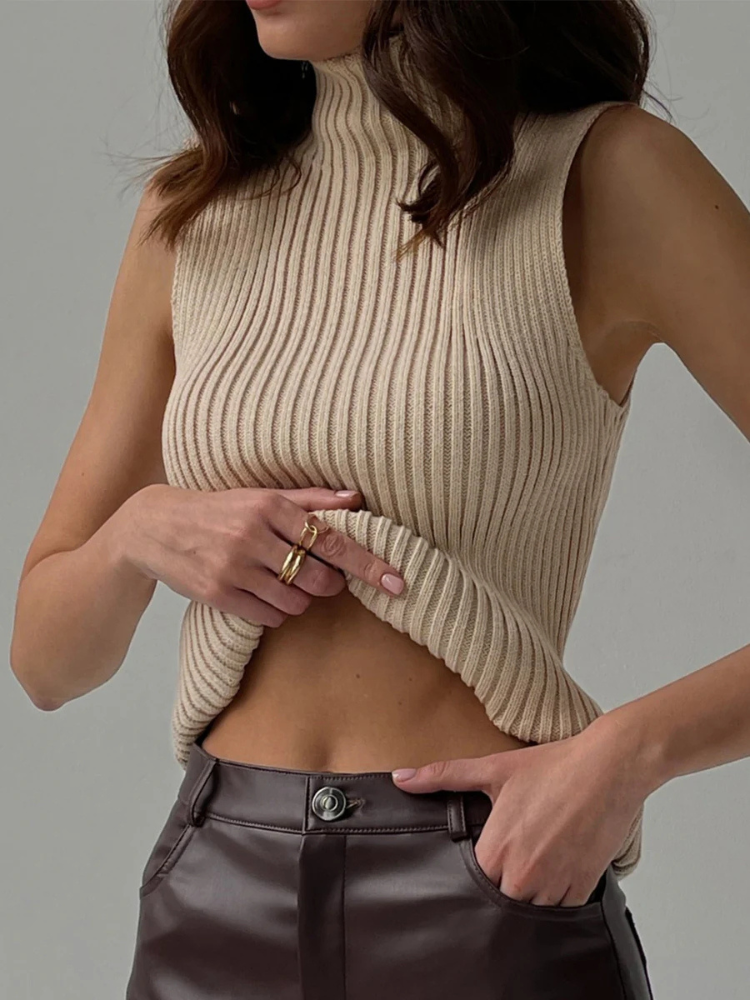 Tessa | Women’s Tank Top | Mock Neck Ribbed Fitted