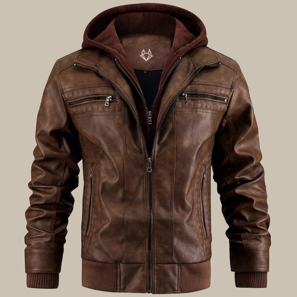 Corven – Men’s Winter Leather Jacket with Removable Hood