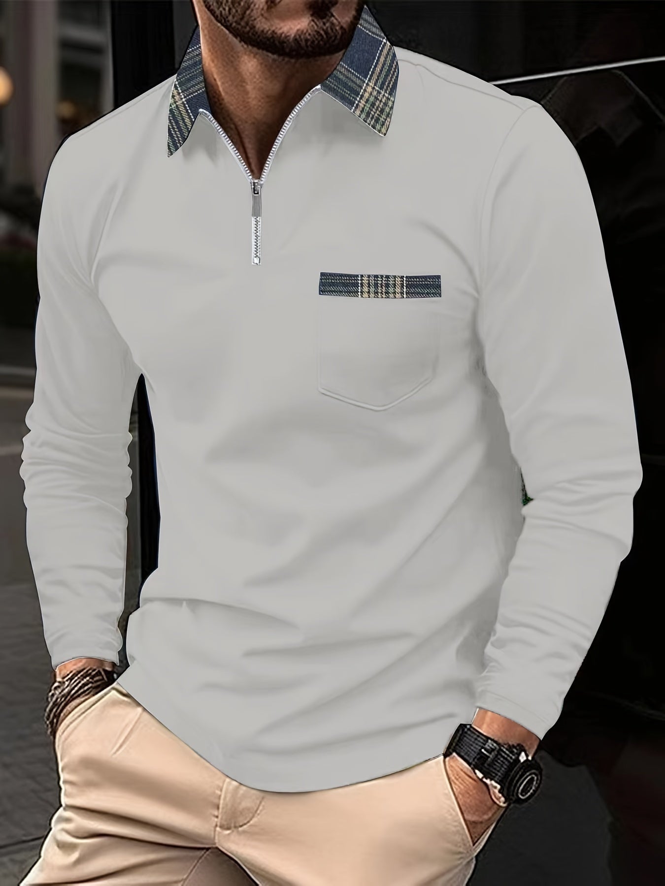 Emeric – Long Sleeve Polo Shirt with Zip Collar