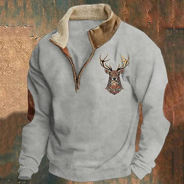 Men's Sweater with Deer Detail | Half Zip