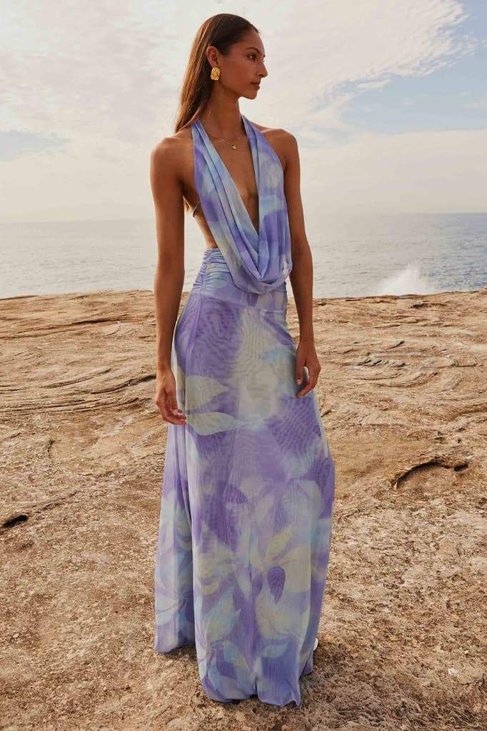 Watercolor Halter Maxi Dress | Flowy & Elegant | Perfect for Summer