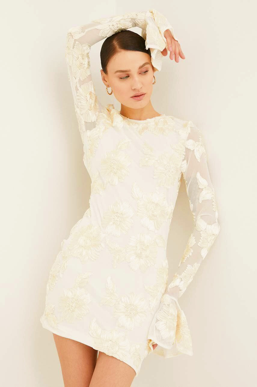 Floral Jacquard Mini Dress | Elegant & Modern | Open Back