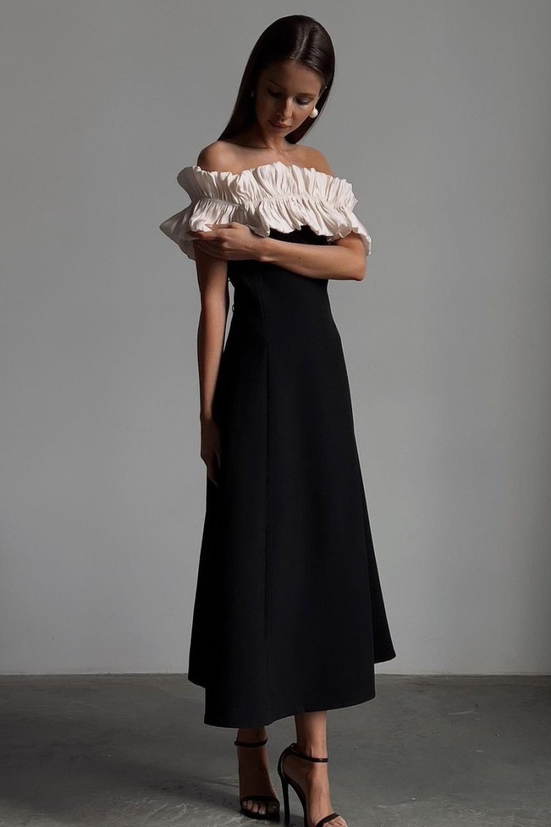 Black Off-Shoulder Maxi Dress | Elegant | Ruffle Detail