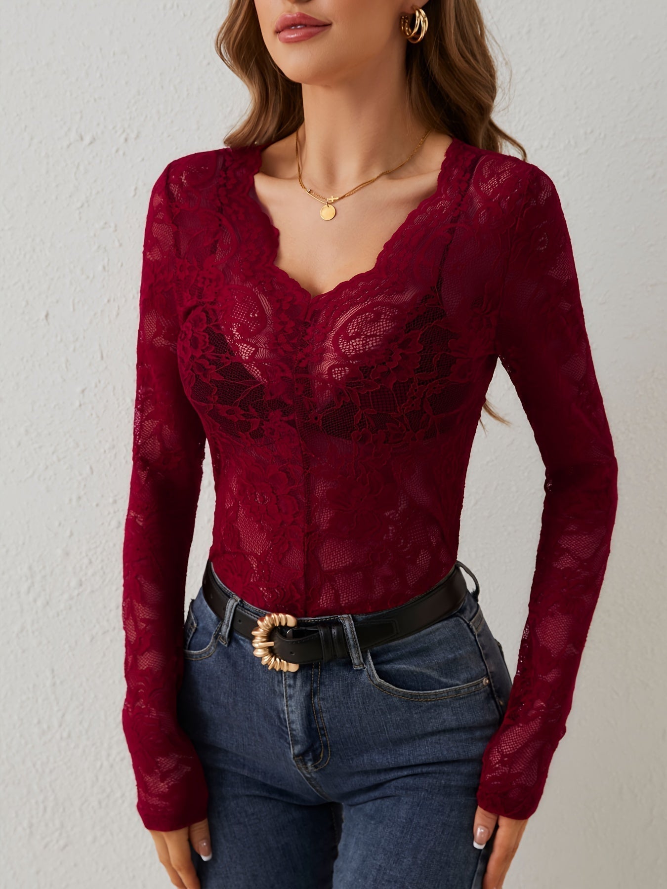 Elaraine – Women Lace V Neck Blouse