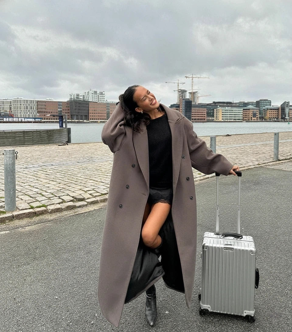 Elvoura – Women’s Double-Breasted Maxi Coat