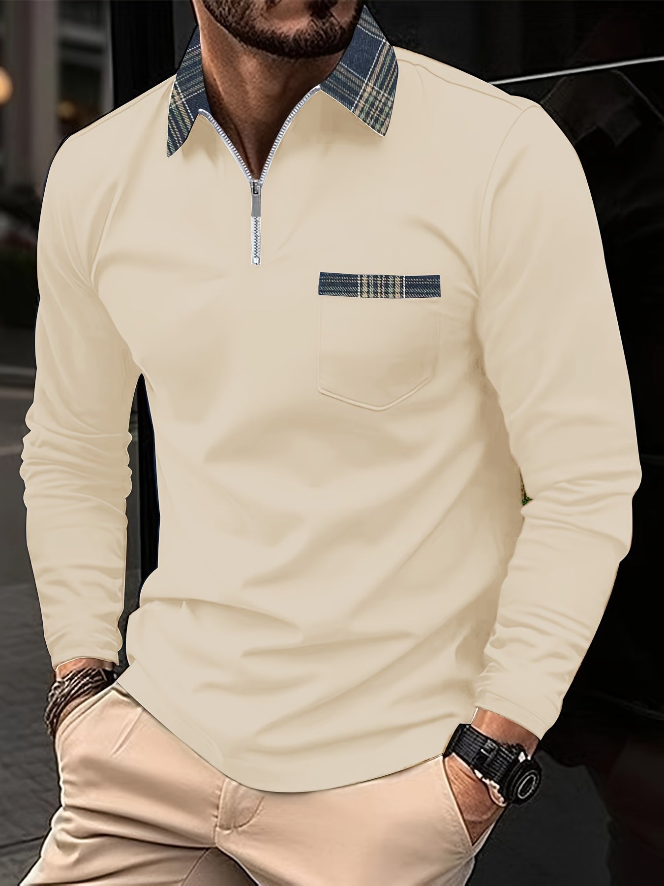 Emeric – Long Sleeve Polo Shirt with Zip Collar