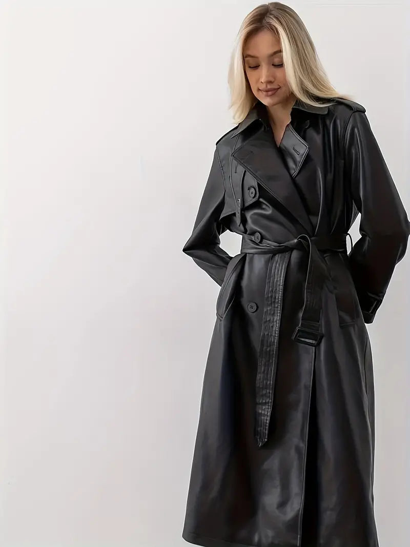 Women's Trench Coat - Long Style Waist Belt