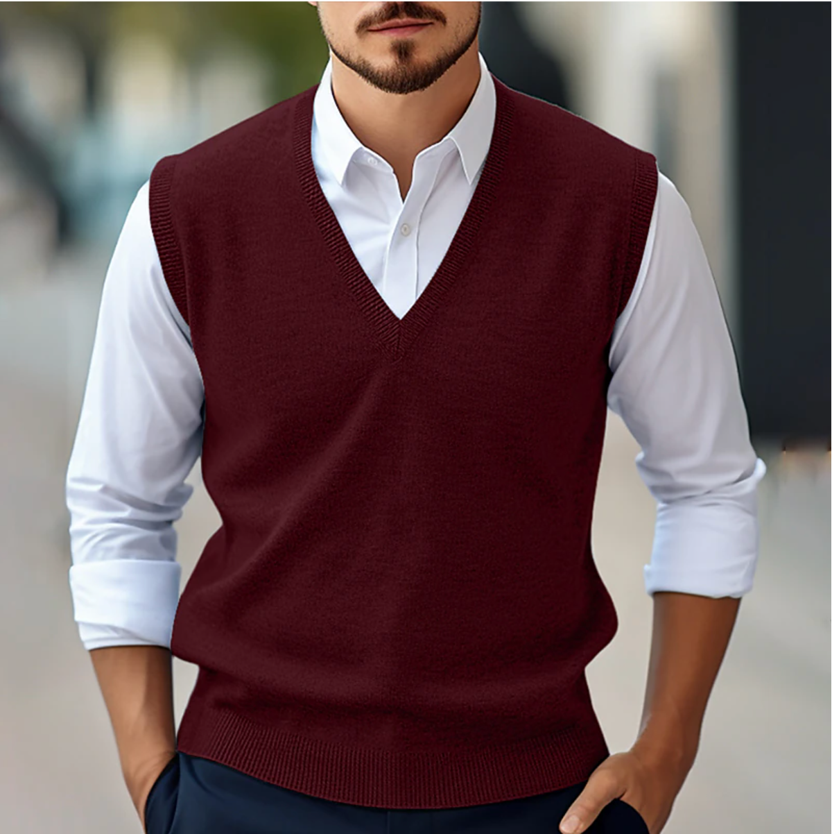 Men’s Sweater - Sleeveless Knit Pullover with V-Neck